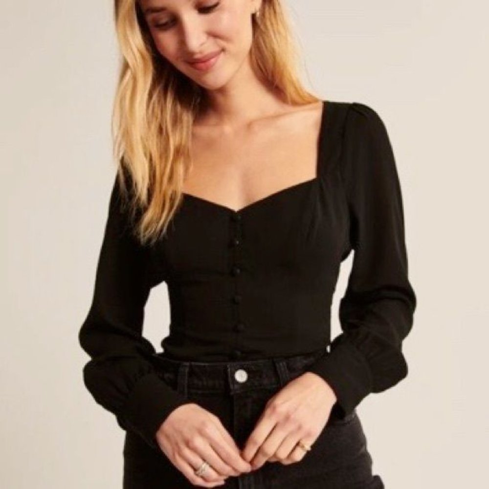 Abercrombie Long-Sleeve Button-Through V-Neck Top
